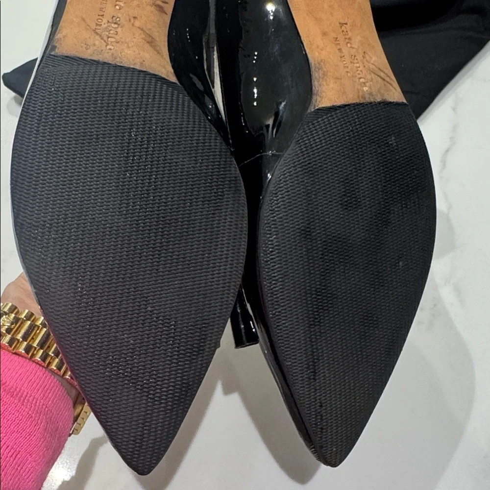 kate spade Black Patent Pointed Toe Bow Flats with Gold Accent - Picture 10 of 12